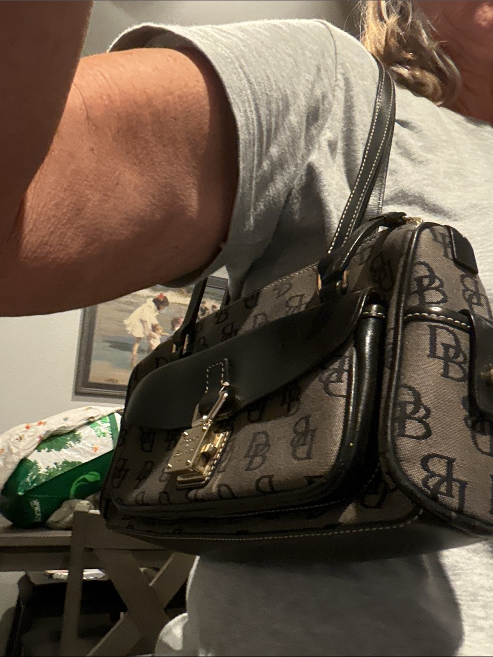 Dooney & Bourke Black and Tan Logo Shoulder Bag - Picture 9 of 9